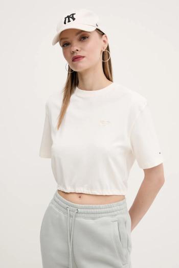 Bavlnené tričko Tommy Jeans dámske, béžová farba, DW0DW20324