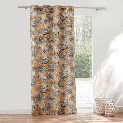 Zatemňovací záves s tropickým vzorom, s kovovými očkami