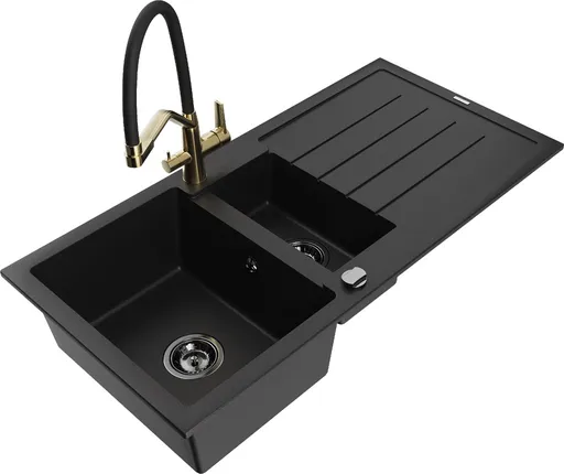 MEXEN/S MEXEN/S - Andres granitový drez s odkvapkávačom vrátane batérie Duo, čierna 6515-77-671701-57-B