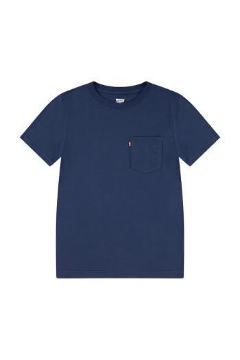 Detské bavlnené tričko Levi's SUNSET POCKET TEE tmavomodrá farba, jednofarebné, 8EM359