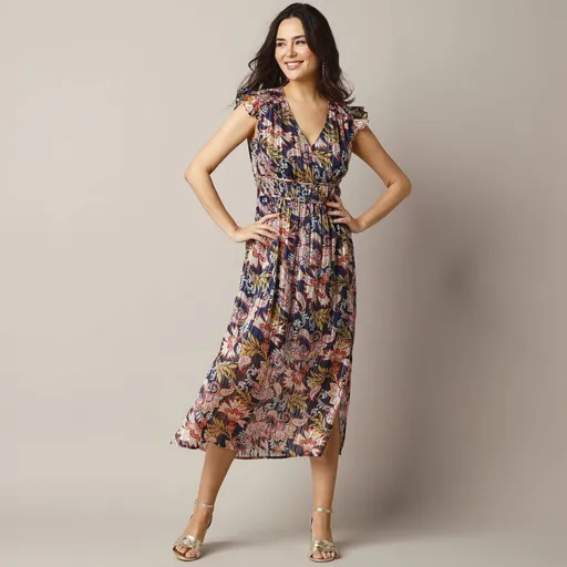 Šaty zo žakárového voálu s potlačou a  krátkymi rukávmi s volánmi