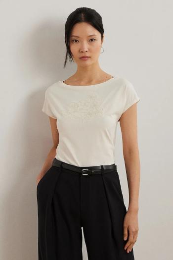 Bavlnené tričko Lauren Ralph Lauren dámske, béžová farba, 200963933