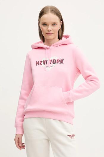 Mikina Tommy Jeans dámska, ružová farba, s kapucňou, s potlačou, DW0DW21771