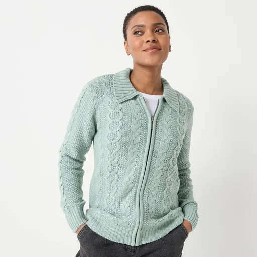 Sveter na zips,s vrkočovým vzorom