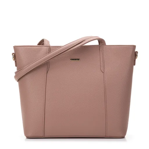 Shopperka z ekokože s ozdobným lemovaním tlmená ružová