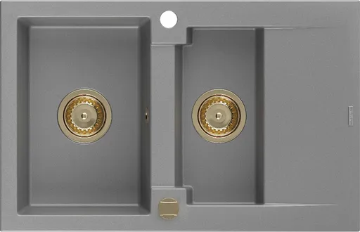 MEXEN/S MEXEN/S - Gaspar granitový drez 1.5 s odkvapkávačom 737 x 475 mm, sivý, zlatý sifón 6507731505-71-G