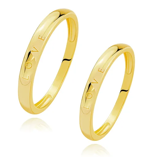 Obrúčky zo žltého zlata 585 - vygravírovaný nápis LOVE, oblé ramená - Veľkosť: 49 mm