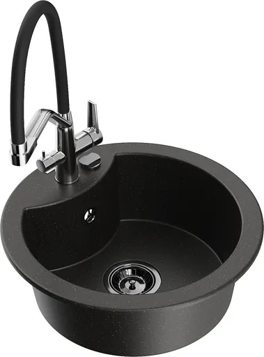 MEXEN/S MEXEN/S - Diego granitový drez 1-miska vrátane batérie Duo, čierna/zlatá metalik 6512-75-671701-07-B