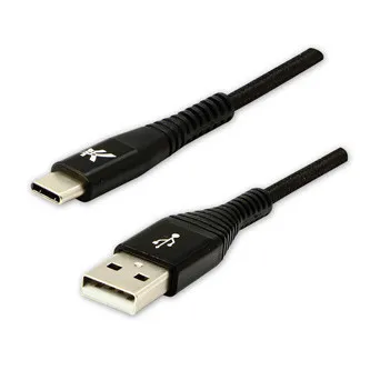 Logo USB kábel (2.0), USB A samec - USB C samec, 1m, 480 Mb/s, 5V/3A, čierny, box, nylonové opletenie, hliníkový kryt konektora