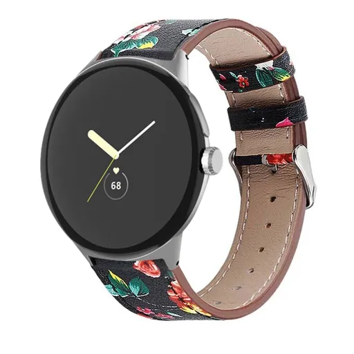LEATHER Kožený remienok pre Google Pixel Watch / Pixel Watch 2 / Pixel Watch 3 41mm / Pixel Watch 4 41mm RED FLOWER