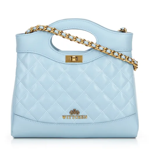 Prešívané kožené mini puzdro na retiazke, modré 100-4E-230-N