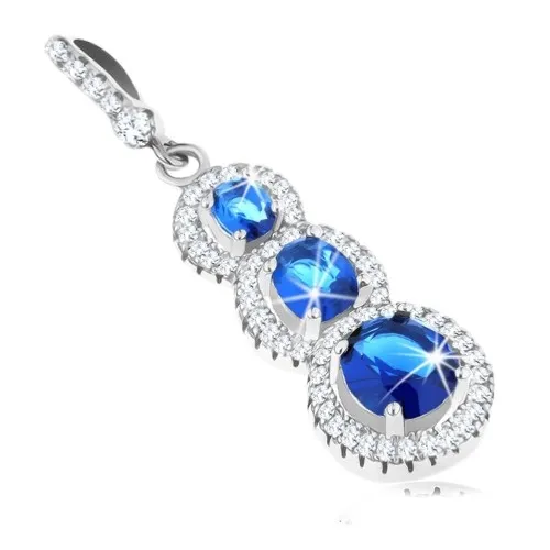 Strieborný prívesok 925, okrúhle zirkóny tmavomodrej farby, ozdobené očko