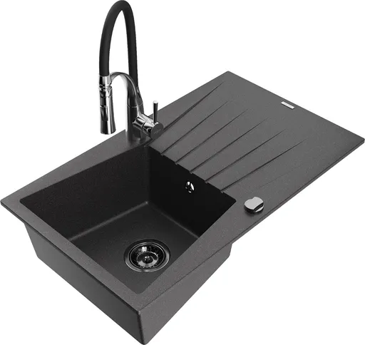 MEXEN/S MEXEN/S - Cesar granitový drez s odkvapkávačom vrátane batérie Aster, čierna kropenatá 6514-76-73450-07-B