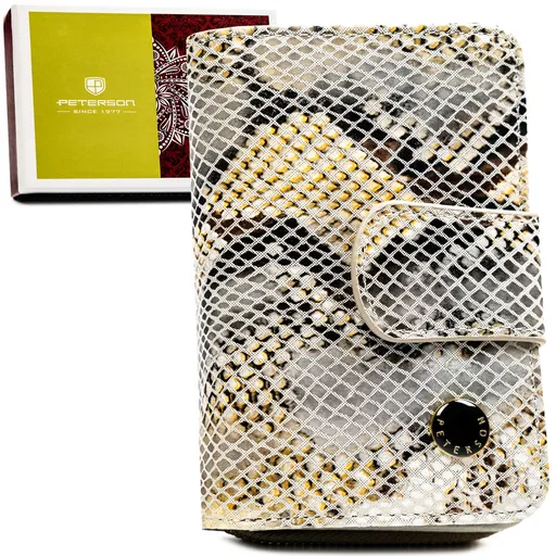 Elegantná, stredná dámska peňaženka z pravej kože s RFID systémom a vzorom hadej kože - Peterson