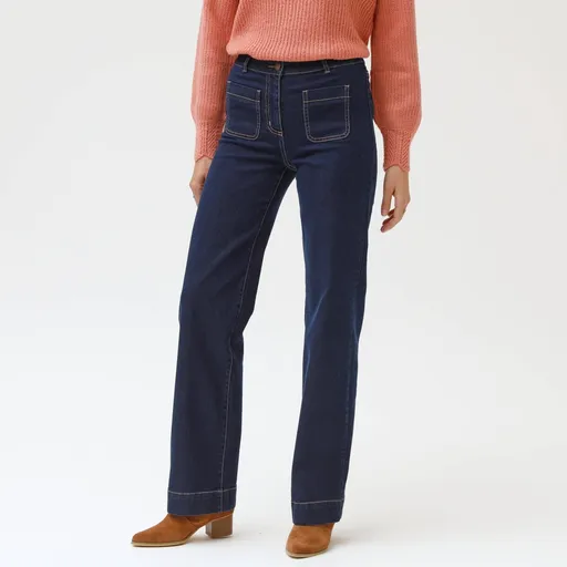 Široké džínsy s vysokým pásom pre postavu 160 až 165 cm