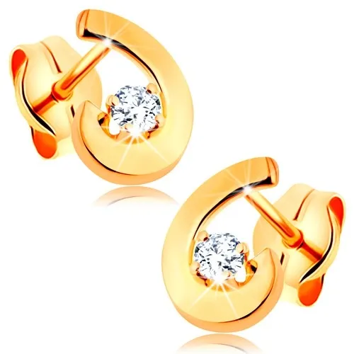 Náušnice v žltom 14K zlate - čiastočná kontúra kvapky, zirkónik čírej farby