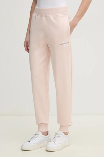 Bavlnené tepláky Calvin Klein Jeans dámske, ružová farba, s potlačou, J20J225354