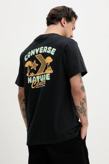 Bavlnené tričko Converse pánske, čierna farba, s potlačou, 10027346-A01