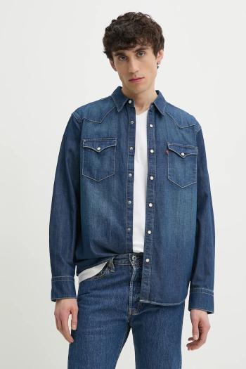 Bavlnená košeľa Levi's pánska, tmavomodrá farba, regular, s klasickým golierom