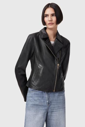 Kožená bunda AllSaints VELA čierna farba, prechodná, W089LB
