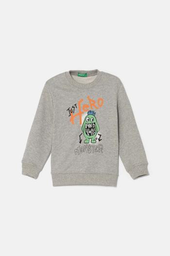 Detská bavlnená mikina United Colors of Benetton šedá farba, s potlačou, 3FWYG10FN