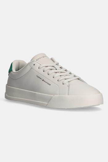 Kožené tenisky Tommy Hilfiger TH COURT LTH DETAIL ESS béžová farba, FM0FM05367