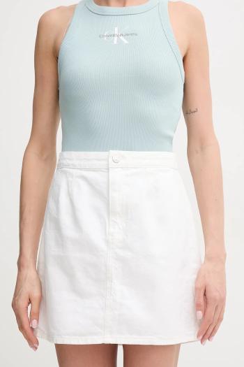 Rifľová sukňa Calvin Klein Jeans biela farba, mini, áčkový strih, J20J225194