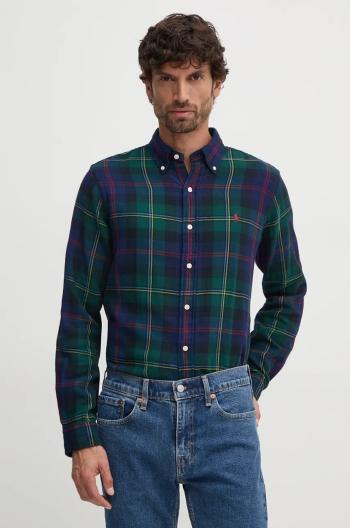 Bavlnená košeľa Polo Ralph Lauren pánska, zelená farba, regular, s golierom button-down, 710953351