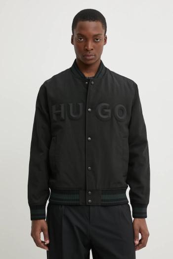 Bunda HUGO pánska, čierna farba, prechodná, oversize, 50530782