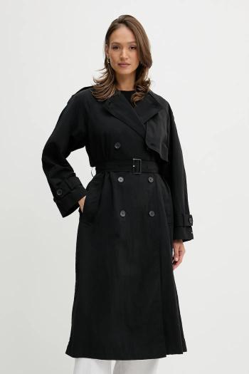 Trenčkot Tommy Hilfiger čierna farba, prechodná, oversize, WW0WW45632