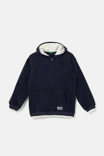 Detská bavlnená mikina United Colors of Benetton tmavomodrá farba, s kapucňou, s nášivkou, 3BC1C504U