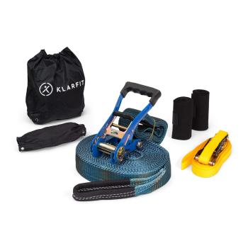 KLARFIT Antero Slackline, 15 m x 5 cm, 2,5 m račňové lano, 2 x chrániče stromu, vrátane pomocnej slackline a tašky na prenášanie