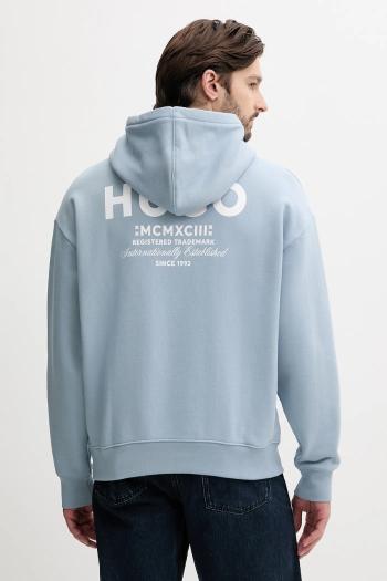 Bavlnená mikina Hugo Blue čierna farba, s kapucňou, s potlačou, 50510724