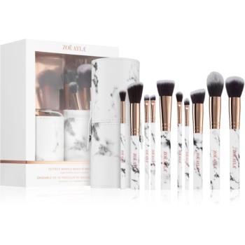 Zoë Ayla Makeup Brush Set Marble 10 Piece sada štetcov s puzdrom