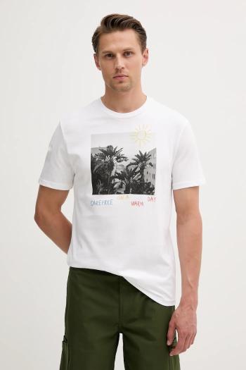 Bavlnené tričko United Colors of Benetton pánske, biela farba, s potlačou, 3BL0U10AG
