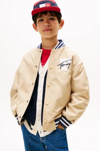 Detská obojstranná bomber bunda Tommy Hilfiger béžová farba, KB0KB09740