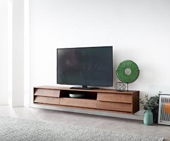 TV stolík Eloi 200x35 cm akáciová hnedá 2 dvierka 1 zásuvka na