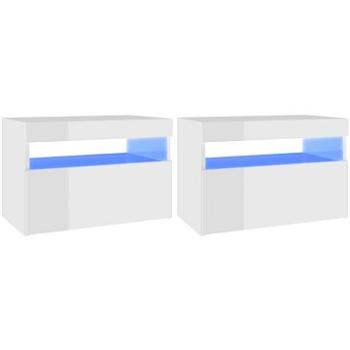 SHUMEE Nočný stolík s LED osvetlením 2 ks biely vysoký lesk 60 × 35 × 40 cm, 3082787