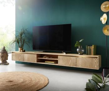 TV stolík Budaya mango prírodný 260 cm 4 dvierka 2 priehradky na