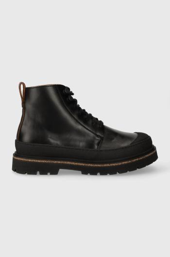 Kožené členkové topánky Birkenstock dámske, čierna farba, na plochom podpätku