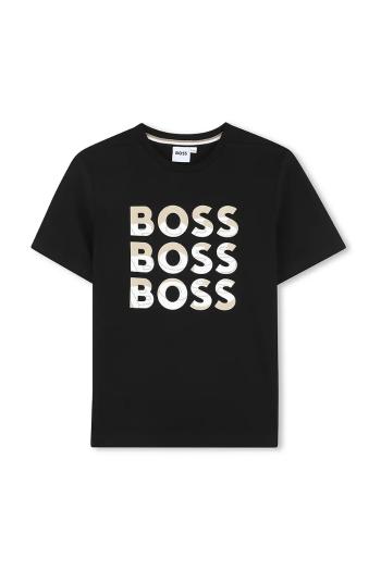 Detské bavlnené tričko BOSS čierna farba, s potlačou, J52038