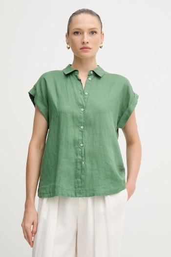 Ľanová košeľa United Colors of Benetton béžová farba, regular, s klasickým golierom
