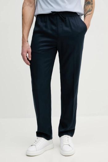 Nohavice s prímesou ľanu Calvin Klein pánske, tmavomodrá farba, rovné, K10K114403