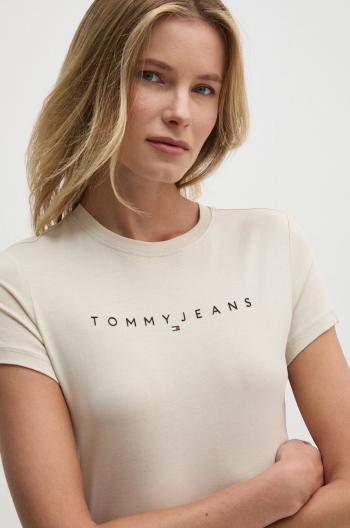 Bavlnené tričko Tommy Jeans dámske, béžová farba, DW0DW18398