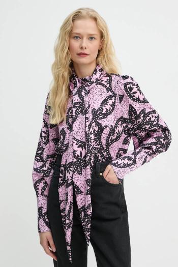 Košeľa Bruuns Bazaar dámska, ružová farba, regular, s viazaním vo výstrihu, BBW4262