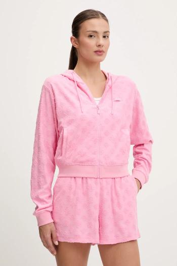 Mikina Guess PEONY ružová farba, s kapucňou, vzorovaná, V5GQ00 KCT02