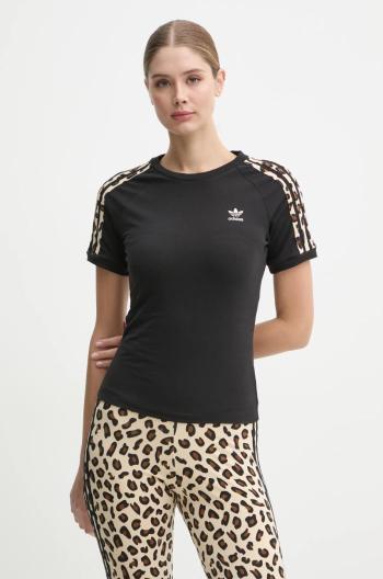 Tričko adidas Originals Leopard 3S Tee dámske, čierna farba, IW8478