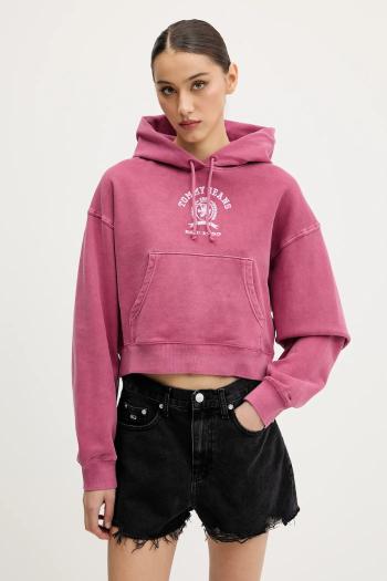 Bavlnená mikina Tommy Jeans ružová farba, s kapucňou, s nášivkou, DW0DW20311