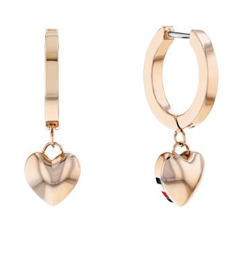 Tommy Hilfiger Moderné bronzové náušnice kruhy s príveskami Hanging Heart 2780666