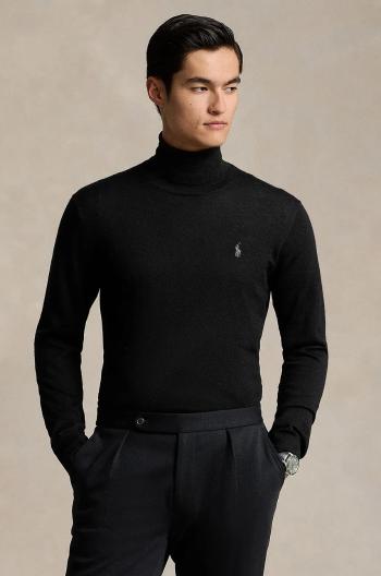 Vlnený sveter Polo Ralph Lauren pánsky, čierna farba, s rolákom, 710946145